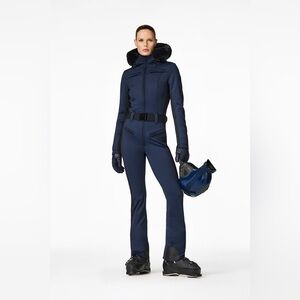 Goldbergh Parry Faux Fur Trim Ski Suit in Navy
